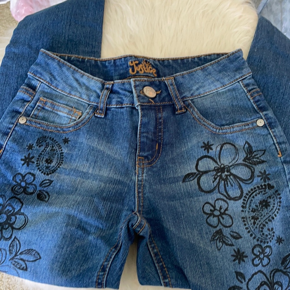 JUSTICE SUPER SKINNY JEANS W FLORAL DESIGN